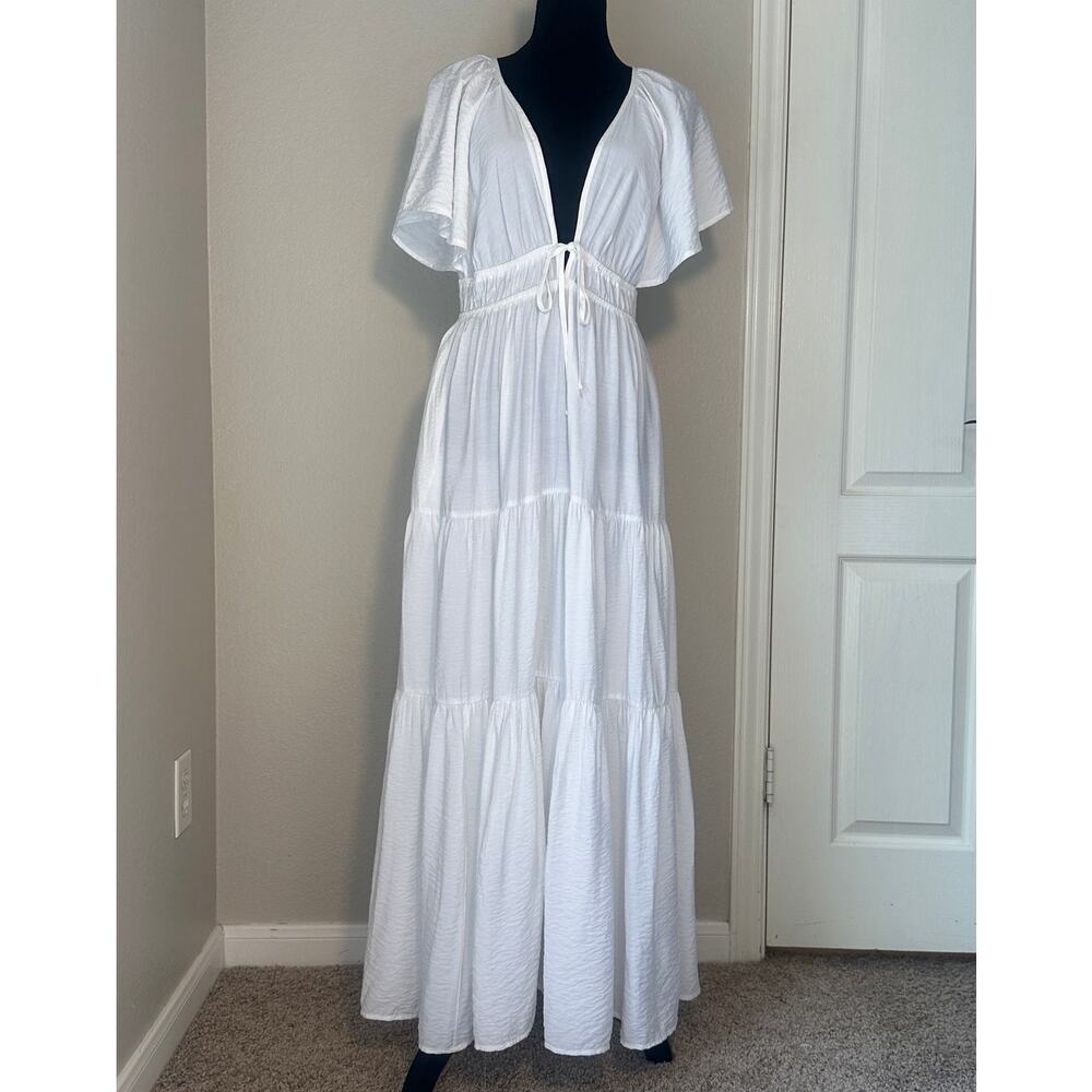 Young Fabulous & Broke White Tiered Maxi Dress Cover-Up Boho Honeymoon Small